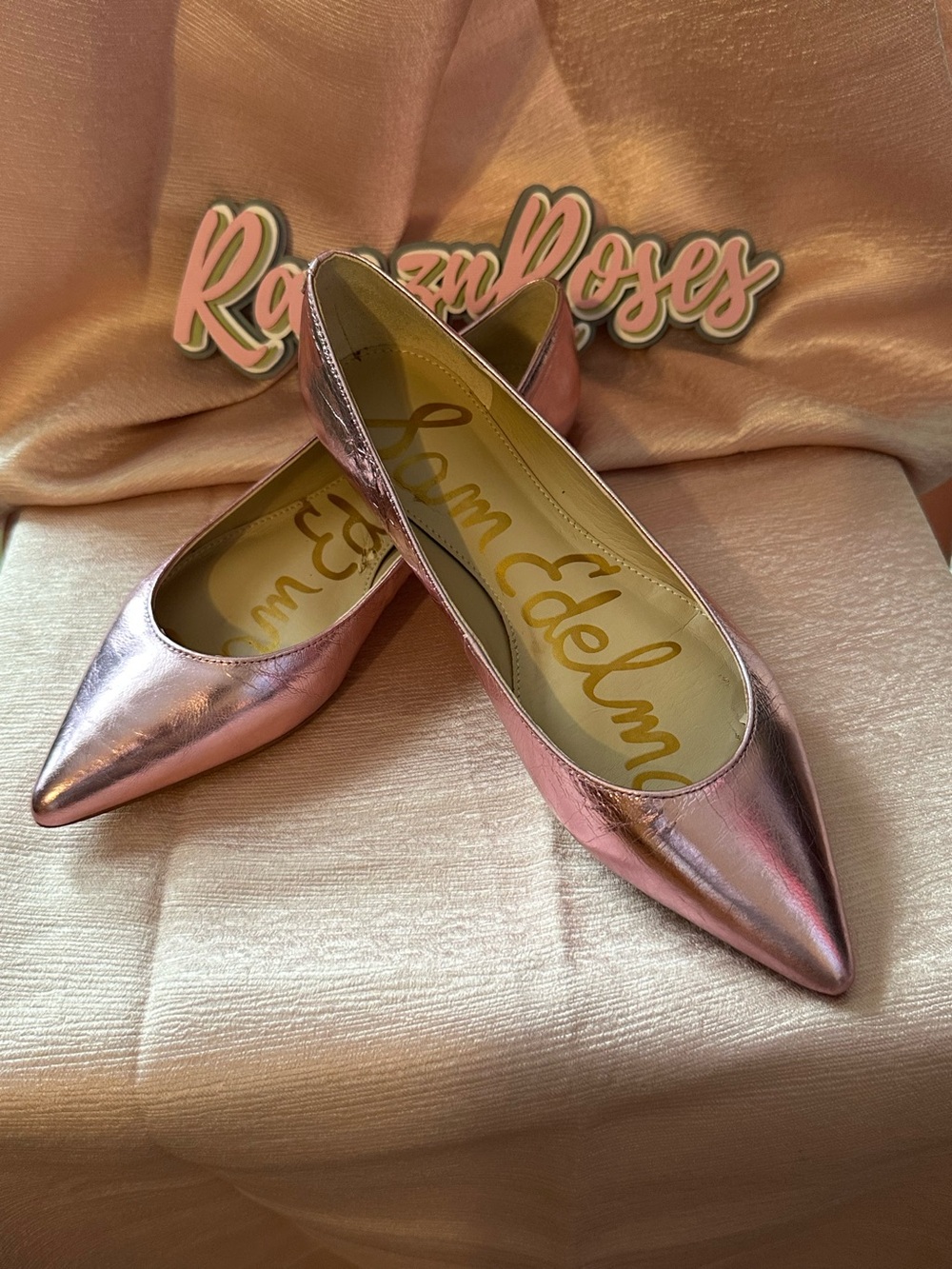 NWB! Sam Edelman Metallic Rose Pink Pointed-Toe Flats - Picture 6 of 8